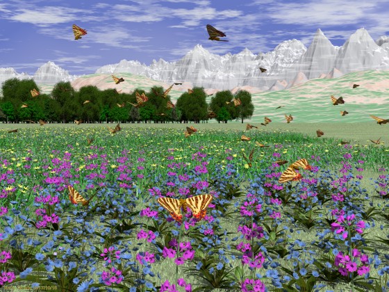 蝶の乱舞する花畑
