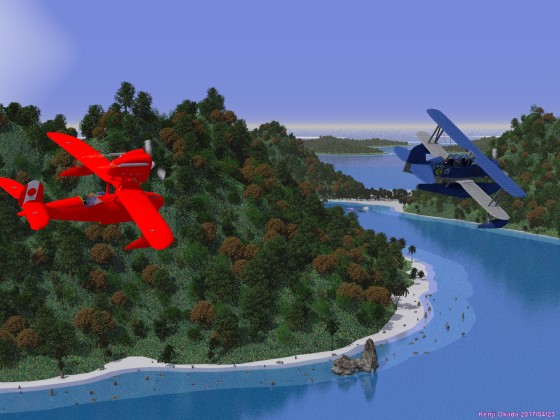 島々の上を飛ぶ水上飛行機