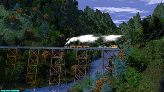 渓谷の鉄橋とSL