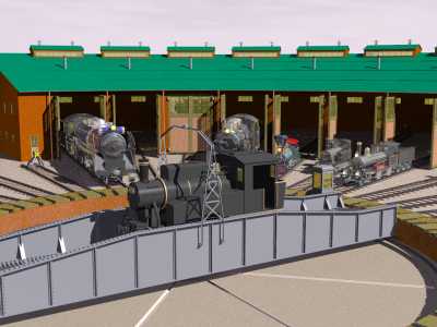 扇形機関車庫と転車台と蒸気機関車たち(2)