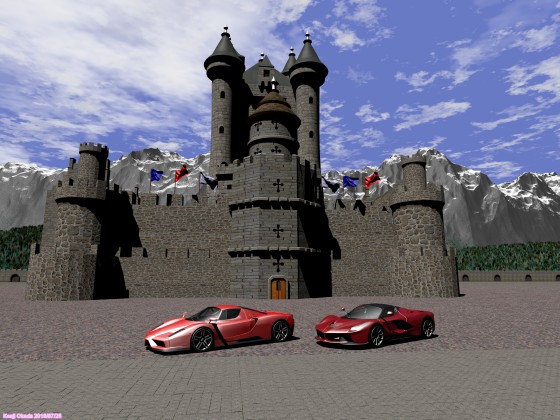 中世風の城とフェラーリ